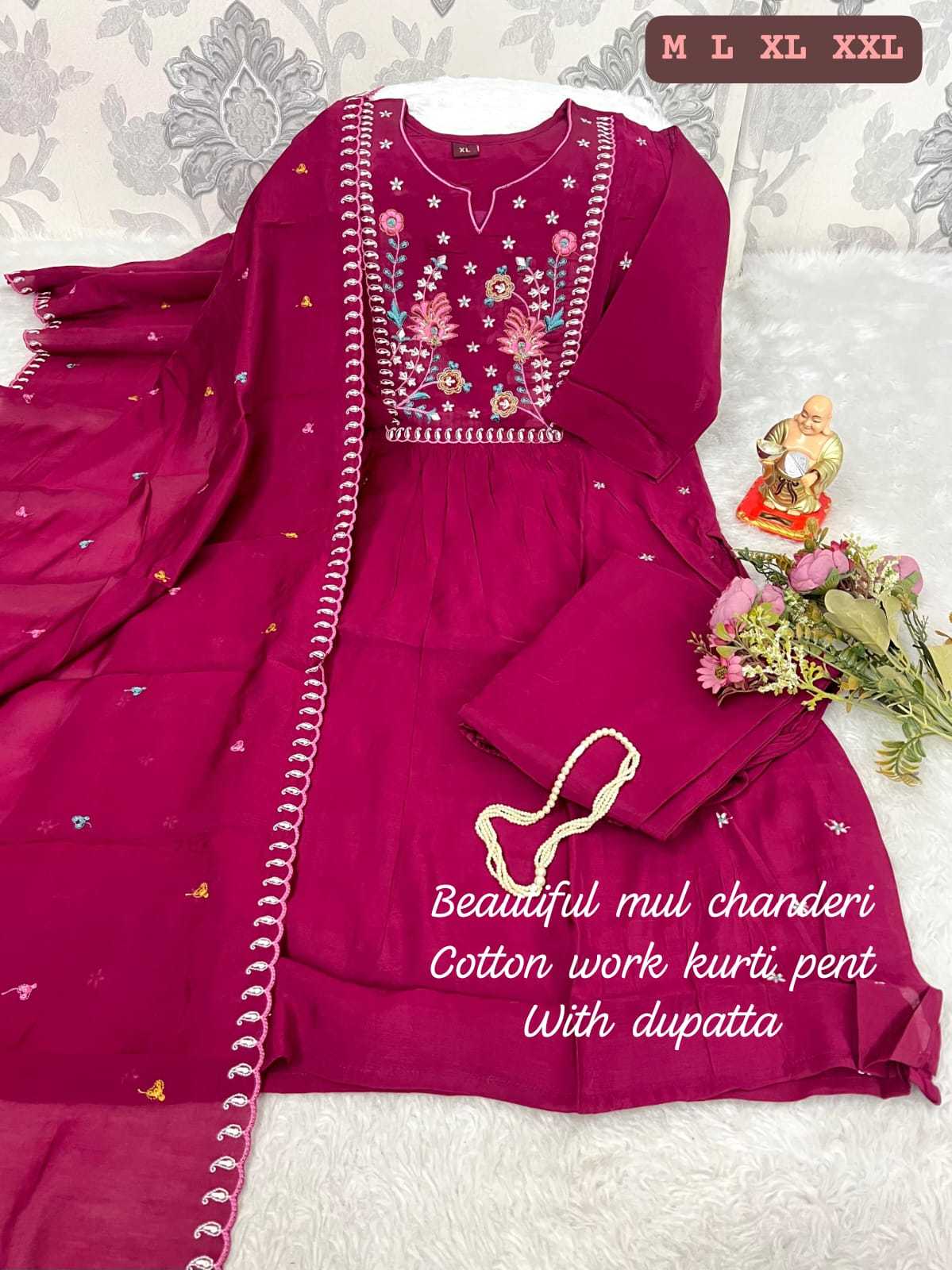 Ynf Chanderi Soft KESH594 Naaz Kurti Wholesale Cotton Kurtis A-Line Kurtis Kurti With Pants Manufacturer- Kapda Export