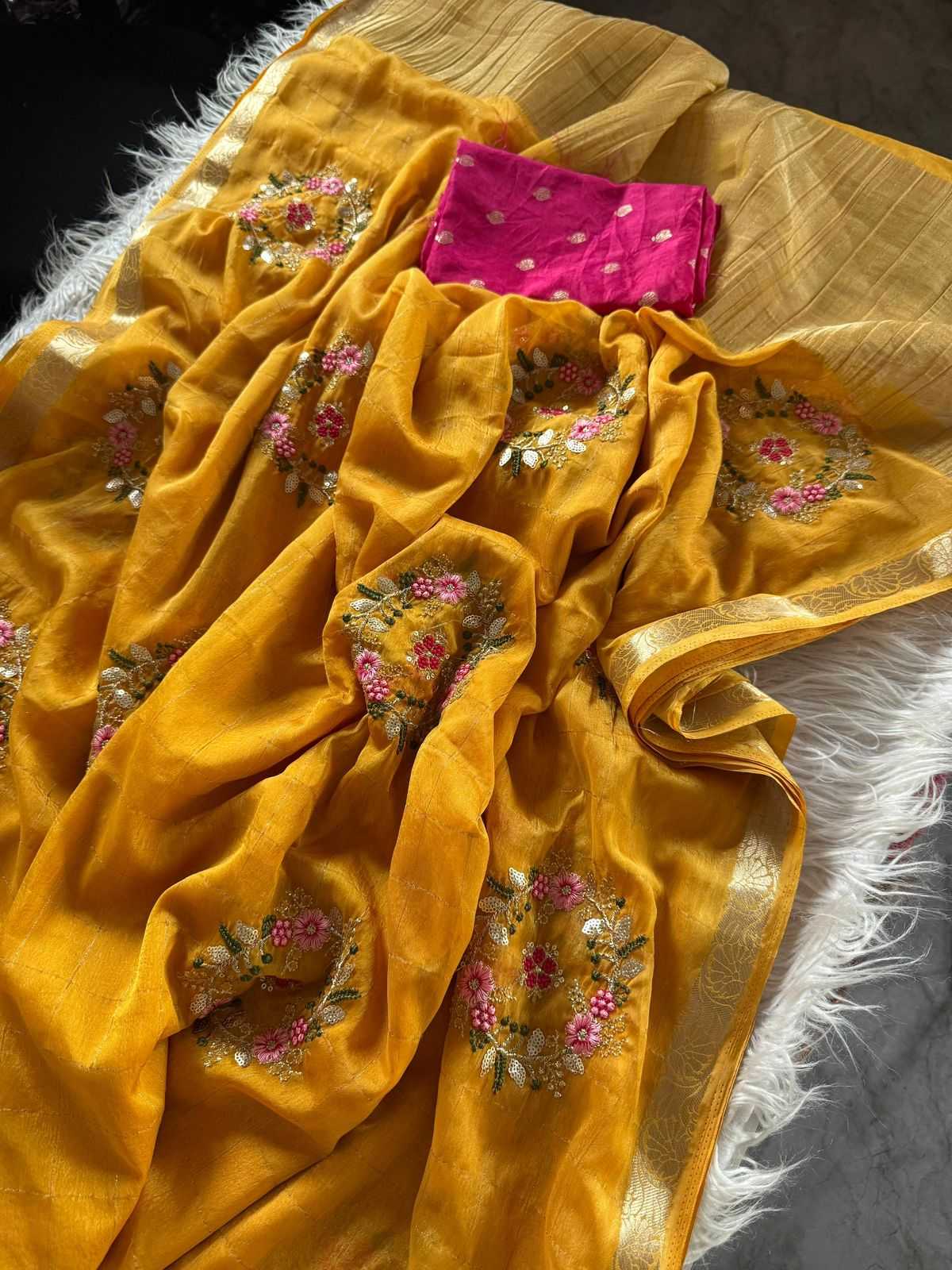 Ynf Chinon KESH676 103 Sarees Festive Collections Wholesale Embroidered Sarees Viscose Saree Sarees With Blouse Manufacturer- Kapda Export