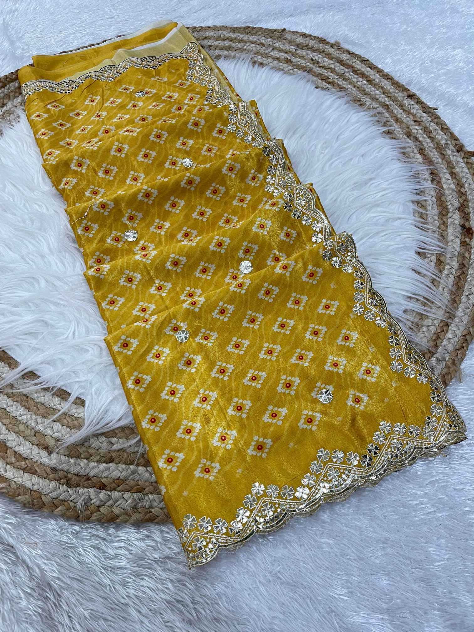 Ynf Chinon KESH725 Aatikaana Sarees Wholesale Designer Sarees Gota Patti Sarees Bandhani Sarees Manufacturer- Kapda Export