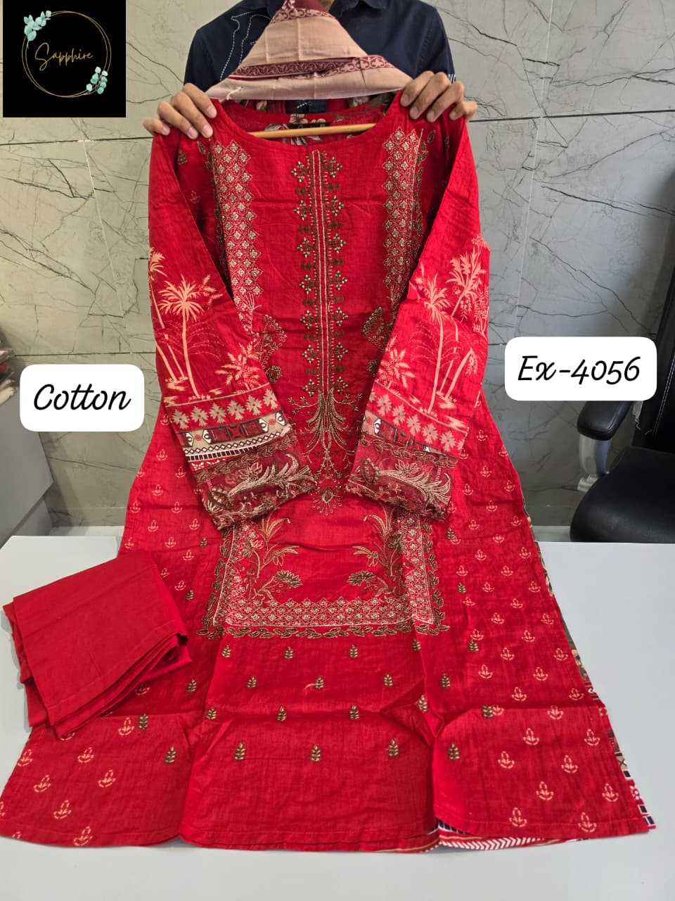 Ynf Cotton KESH677 EX-4056 Suits & Dresses Wholesale Embroidery Suits Cotton Suits Party wear suits Manufacturer- Kapda Export