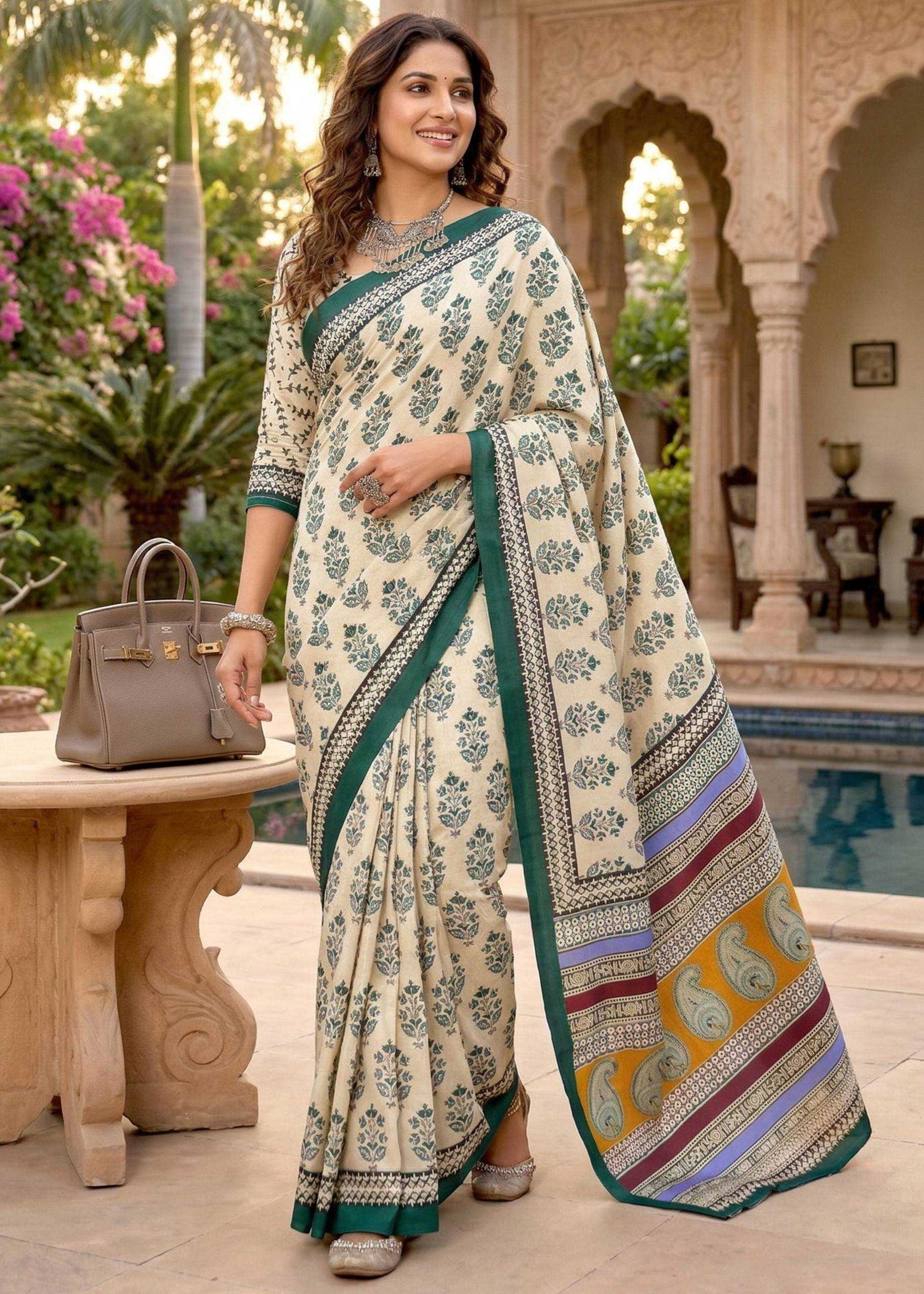 Ynf Cotton RIN229 Ajrakh Sarees Wholesale Printed Sarees Ajrakh Sarees Cotton Sarees Manufacturer- Kapda Export