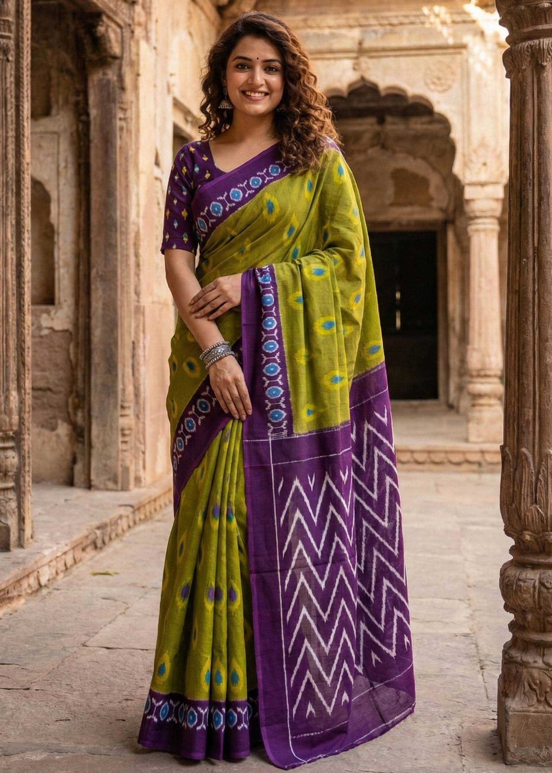 Ynf Cotton RIN229 Ikkat Sarees Wholesale Designer Sarees Printed Sarees Ikkat Saree Manufacturer- Kapda Export
