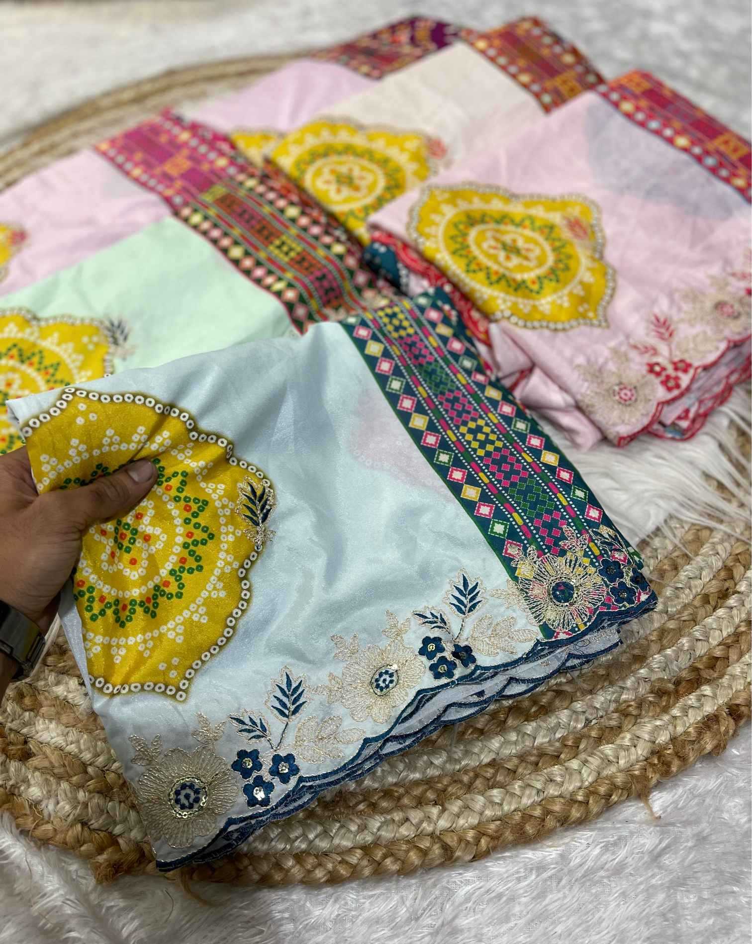 Ynf Fancy KESH725 Amba Sarees Wholesale Printed Sarees Embroidered Sarees Bandhani Sarees Manufacturer- Kapda Export