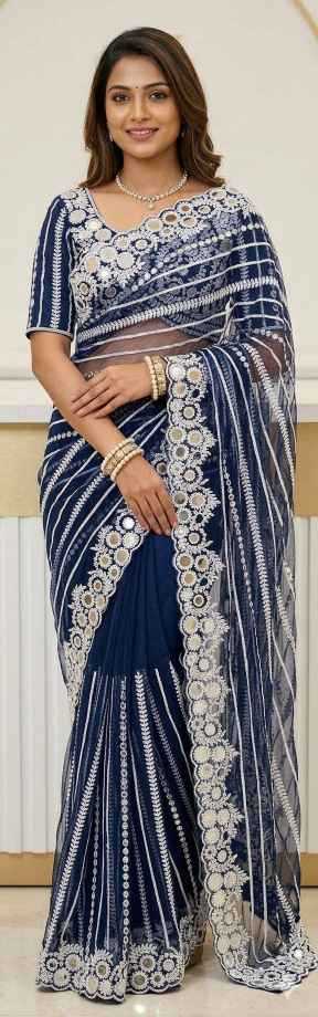 Ynf Faux Georgette KESH621 6075 Sarees Wholesale Embroidered Sarees Cutwork Saree Mirror Work Saree Manufacturer- Kapda Export