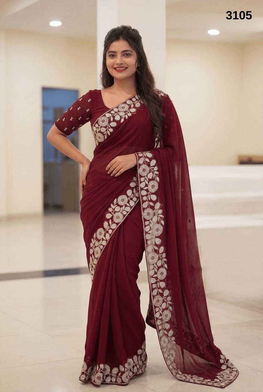 Ynf Georgette KESH114 3105 Sarees Festive Collections Wholesale Georgette Sarees Stone Work Saree Zari Sarees Manufacturer- Kapda Export