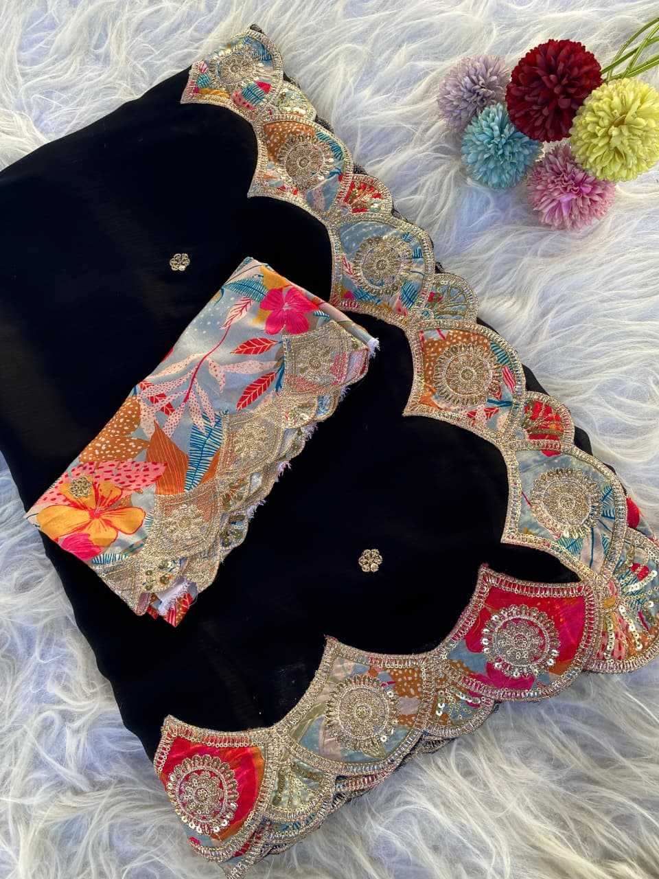 Ynf Georgette KESH249 1034 Sarees Wholesale Georgette Sarees Cutwork Saree Satin Sarees Manufacturer- Kapda Export