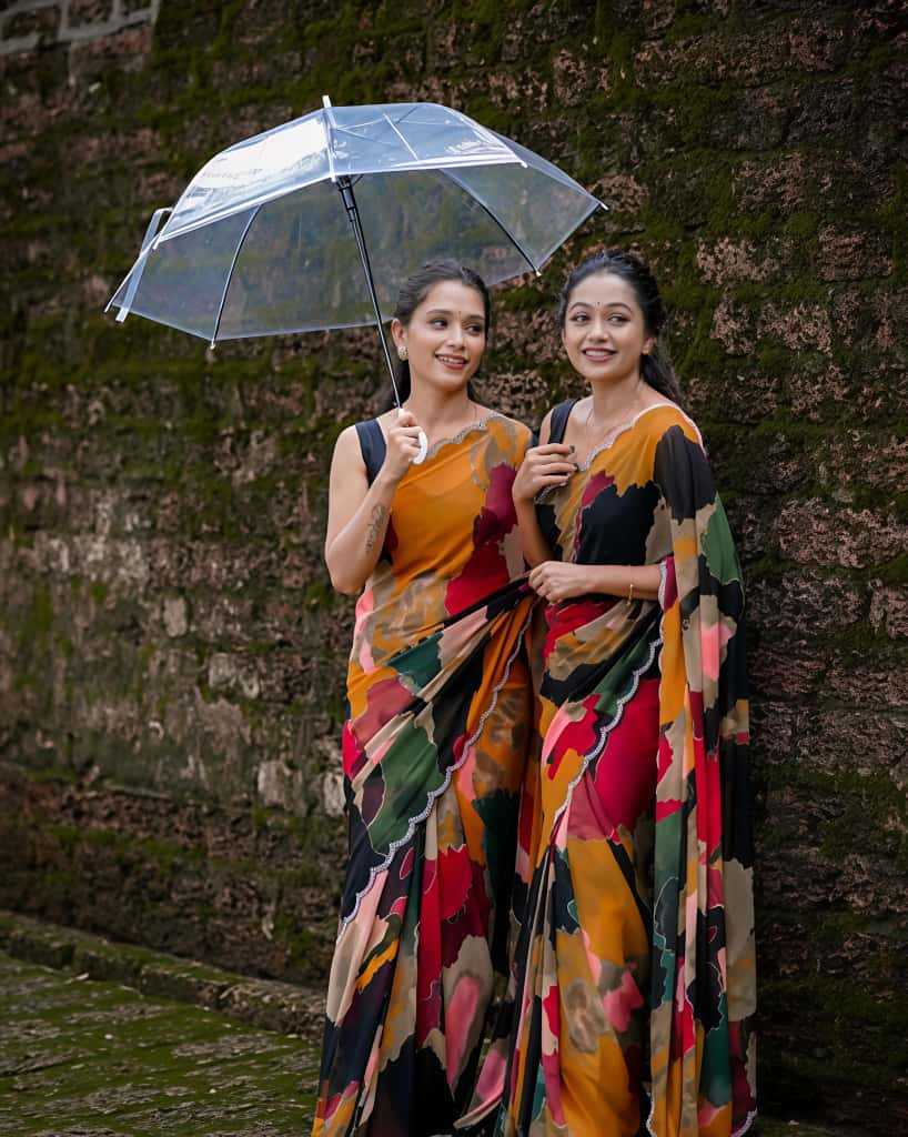 Ynf Georgette KESH673 MOSAIC SWAROWSKI Sarees Wholesale Printed Sarees Georgette Sarees Stone Work Saree Manufacturer- Kapda Export