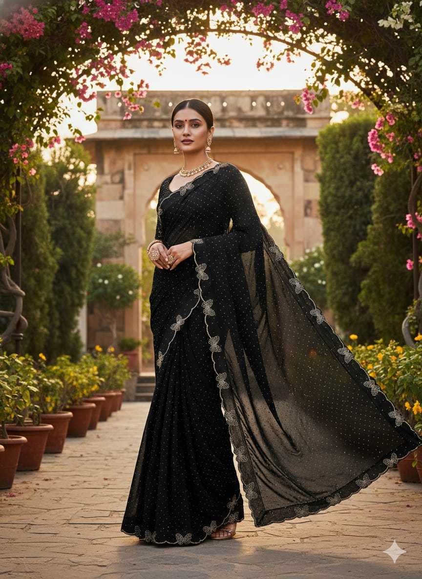 Ynf Georgette KESH682 Ajmila Sarees Wholesale Designer Sarees Georgette Sarees Black Sarees Manufacturer- Kapda Export