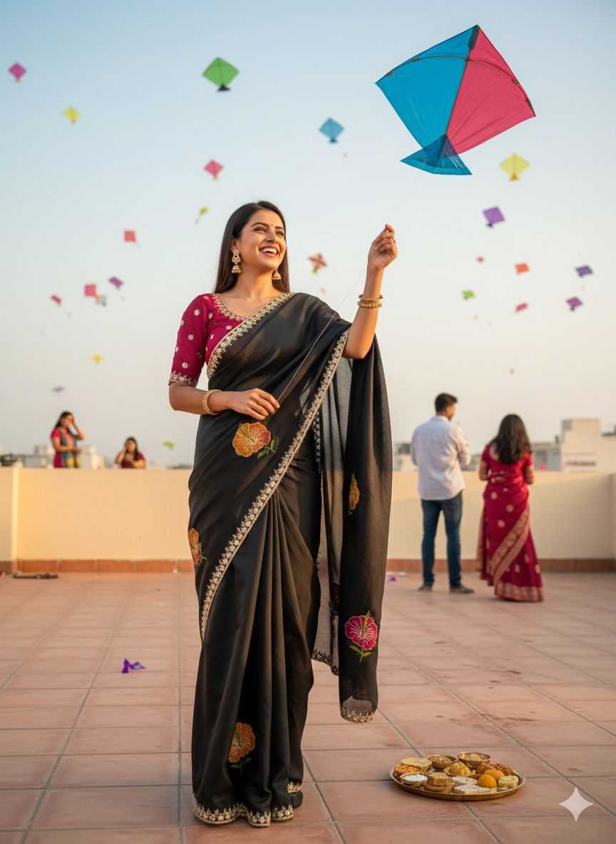 Ynf Georgette KESH682 Darika Sarees Wholesale Georgette Sarees Embroidered Sarees Black Sarees Manufacturer- Kapda Export