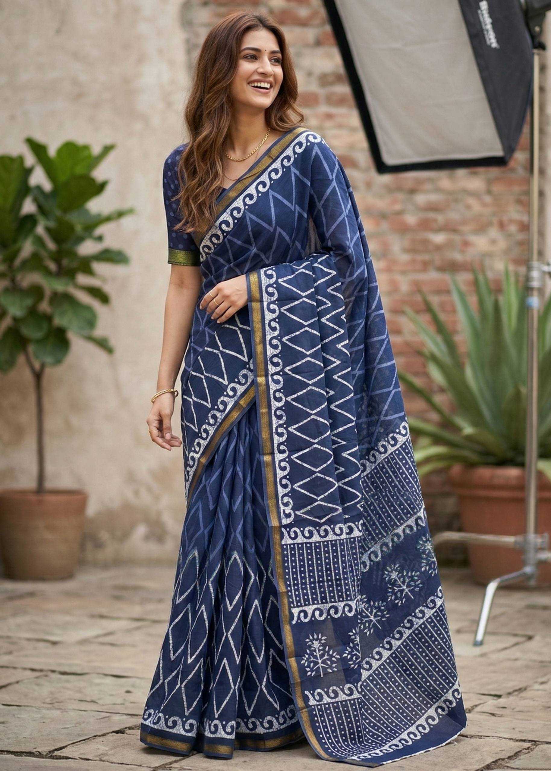 Ynf Heavy Maslin Cotton RIN229 Print Sarees Wholesale Printed Sarees Zari Border Sarees Cotton Sarees Manufacturer- Kapda Export