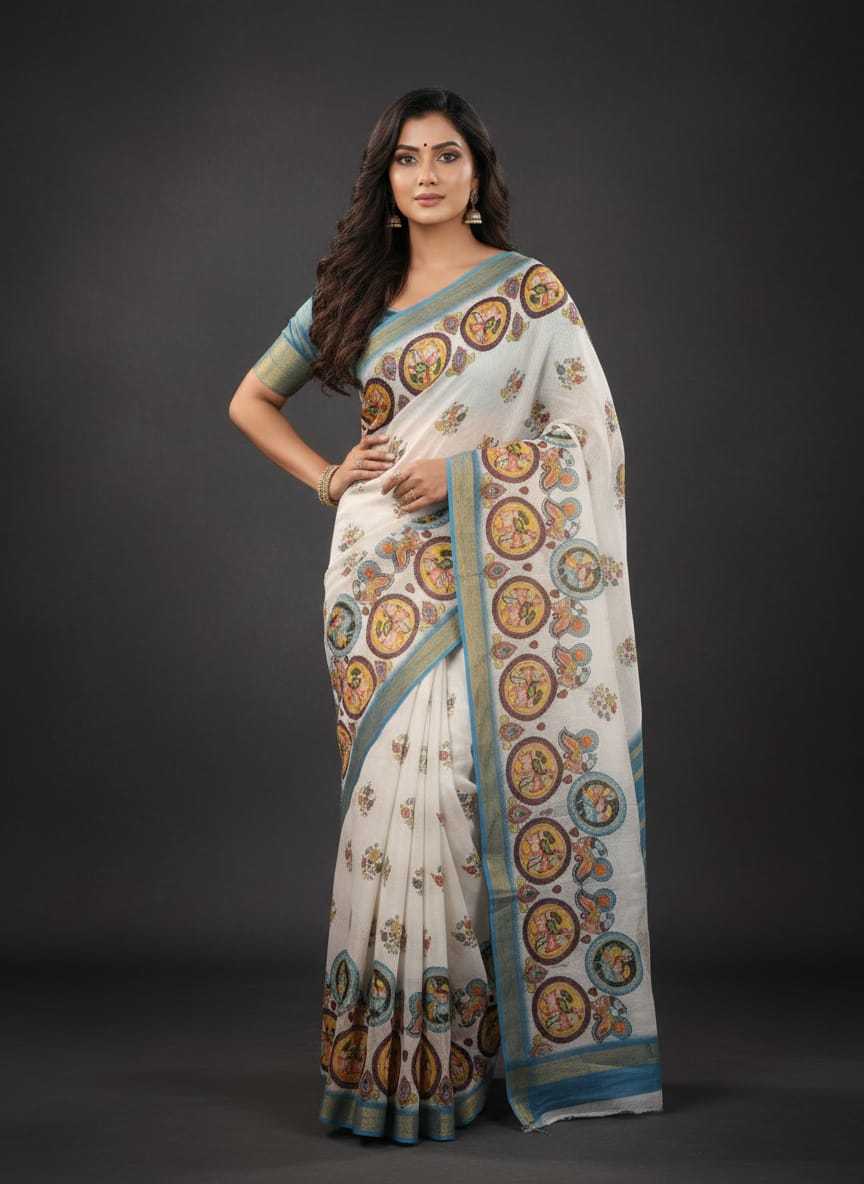 Ynf Linen KESH682 Alvira Sarees Wholesale Printed Sarees Zari Border Sarees Linen Sarees Manufacturer- Kapda Export