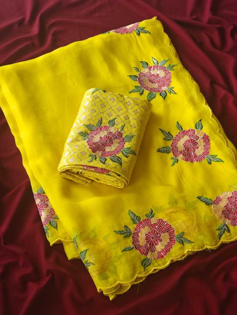 Ynf Organza KESH249 Savan Sarees Wholesale Organza Sarees Embroidered Sarees Yellow Sarees Manufacturer- Kapda Export