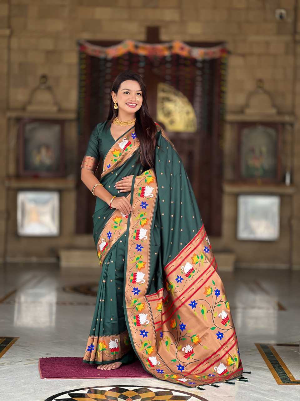Ynf Paithani Silk KESH700 Rajhans Paithani Silk Sarees Wholesale Paithani Sarees Soft Silk Sarees Zari Border Silk Sarees Manufacturer- Kapda Export