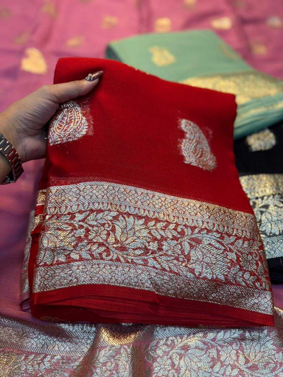 Ynf Pure Viscos KESH635 Aaliya Sarees Wholesale Georgette Sarees Zari Border Sarees Viscose Saree Manufacturer- Kapda Export