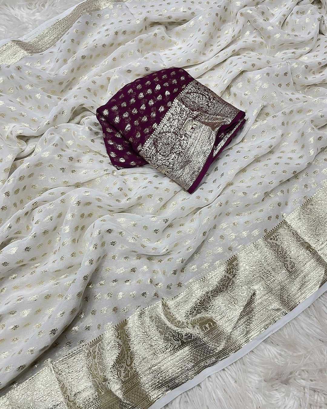 Ynf Viscose KESH635 Saloni Sarees Wholesale Georgette Sarees Zari Border Sarees Viscose Saree Manufacturer- Kapda Export