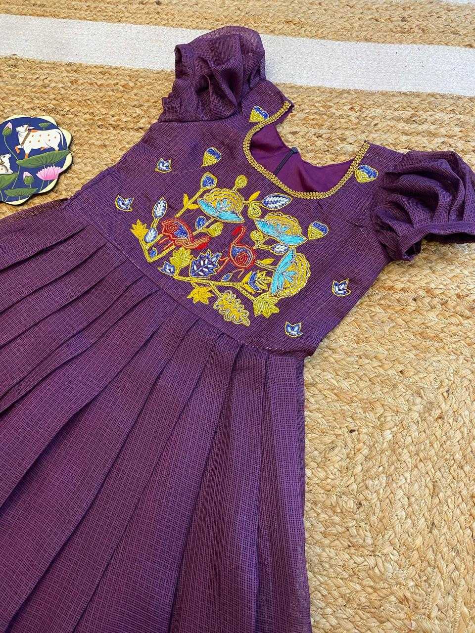 Ynf Soft Kota RIN235 Fancy Neck Kids Wear Wholesale Embroidered Frock Kids Designer Frock Kids Traditional Outfits Manufacturer- Kapda Export