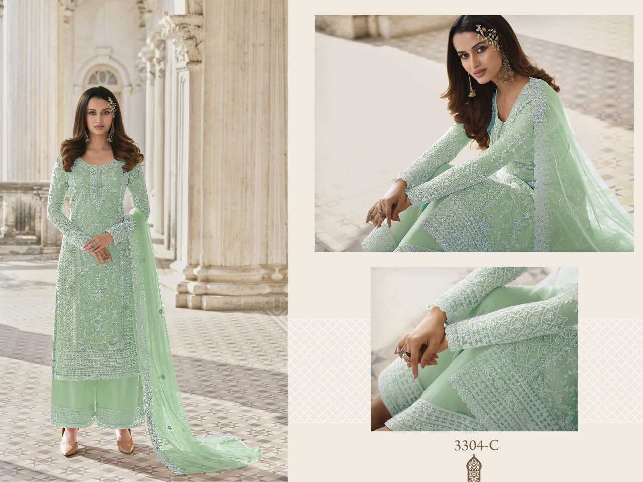 YNF BUTTERFLY NET KAL 3304 SUITS & DRESSESS WHOLESALE EMBROIDERY SEMI STITCHED NET SUITS MANUFACTURER