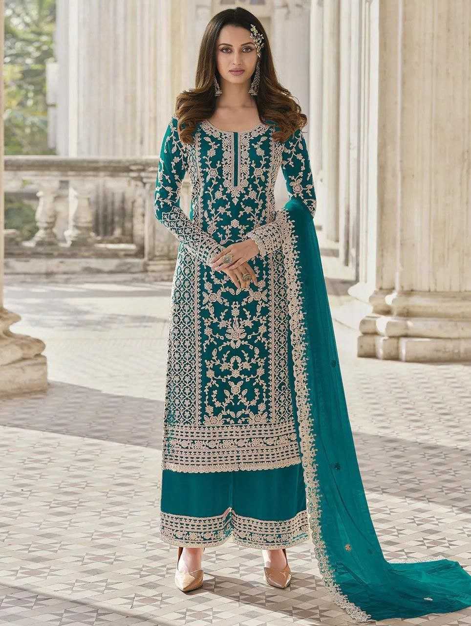 YNF NET RPDF 1124 SUITS & DRESSES WHOLESALE EMBROIDERY PALAZZO NET SUITS MANUFACTURER