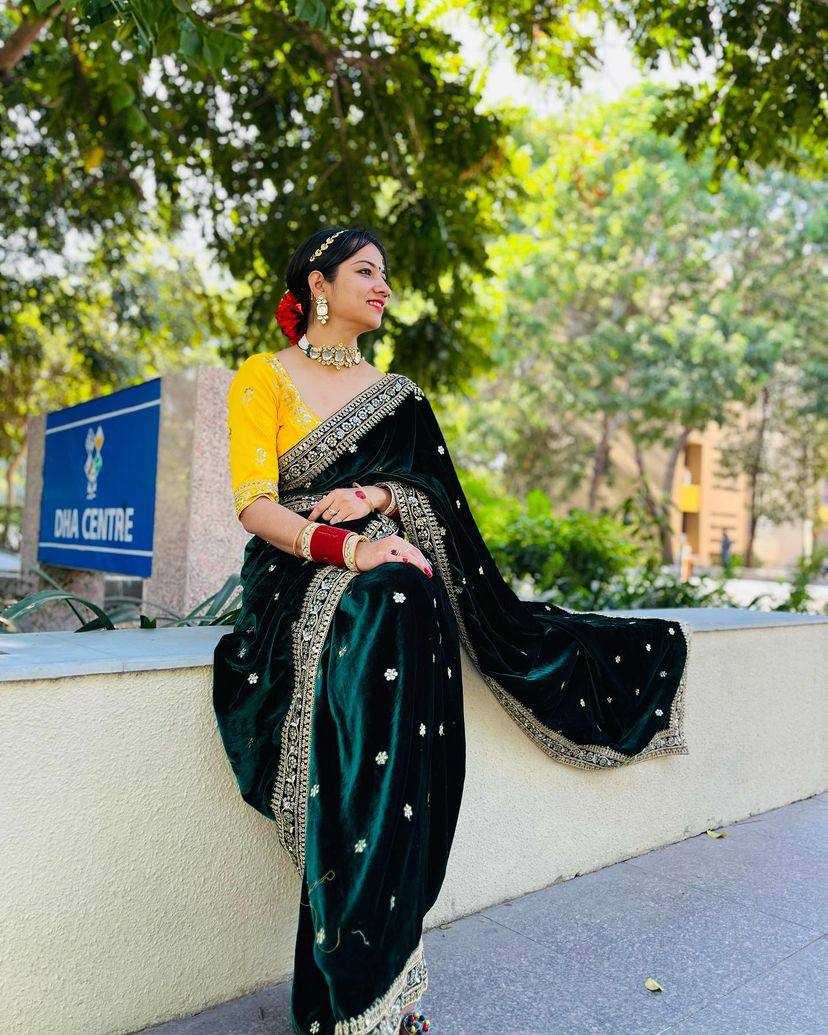 YNF VELVET RST 396 SAREES WHOLESALE VELVET EMBROIDERED FANCY SAREES MANUFACTURER