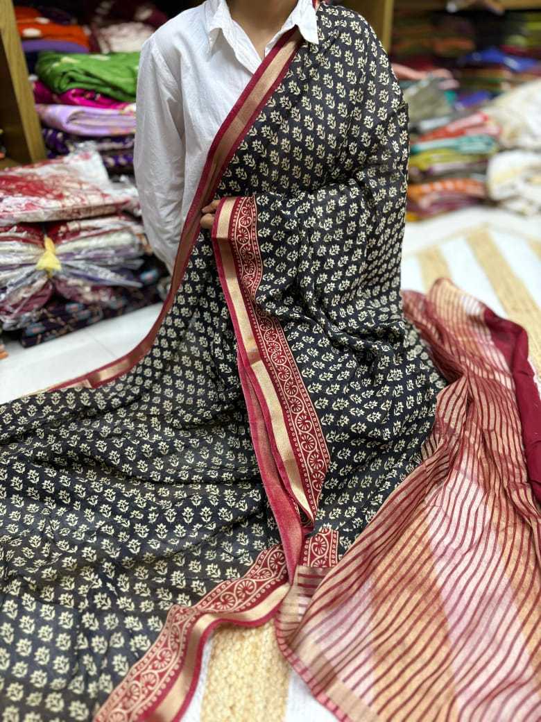 YNF CHANDERI COTTON RIN191 RUN55 SAREES NWHOLESALE PRINTED COTTON LINEN CHANDERI BATIK ZARI BORDER SAREES MANUFACTURER