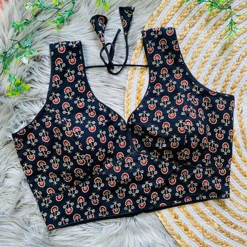 YNF PURE COTTON RIN139 LDB41 READYMADE BLOUSE WHOLESALE V-NECK PRINTED SLEEVELESS COTTON BLOUSE MANUFACTURER