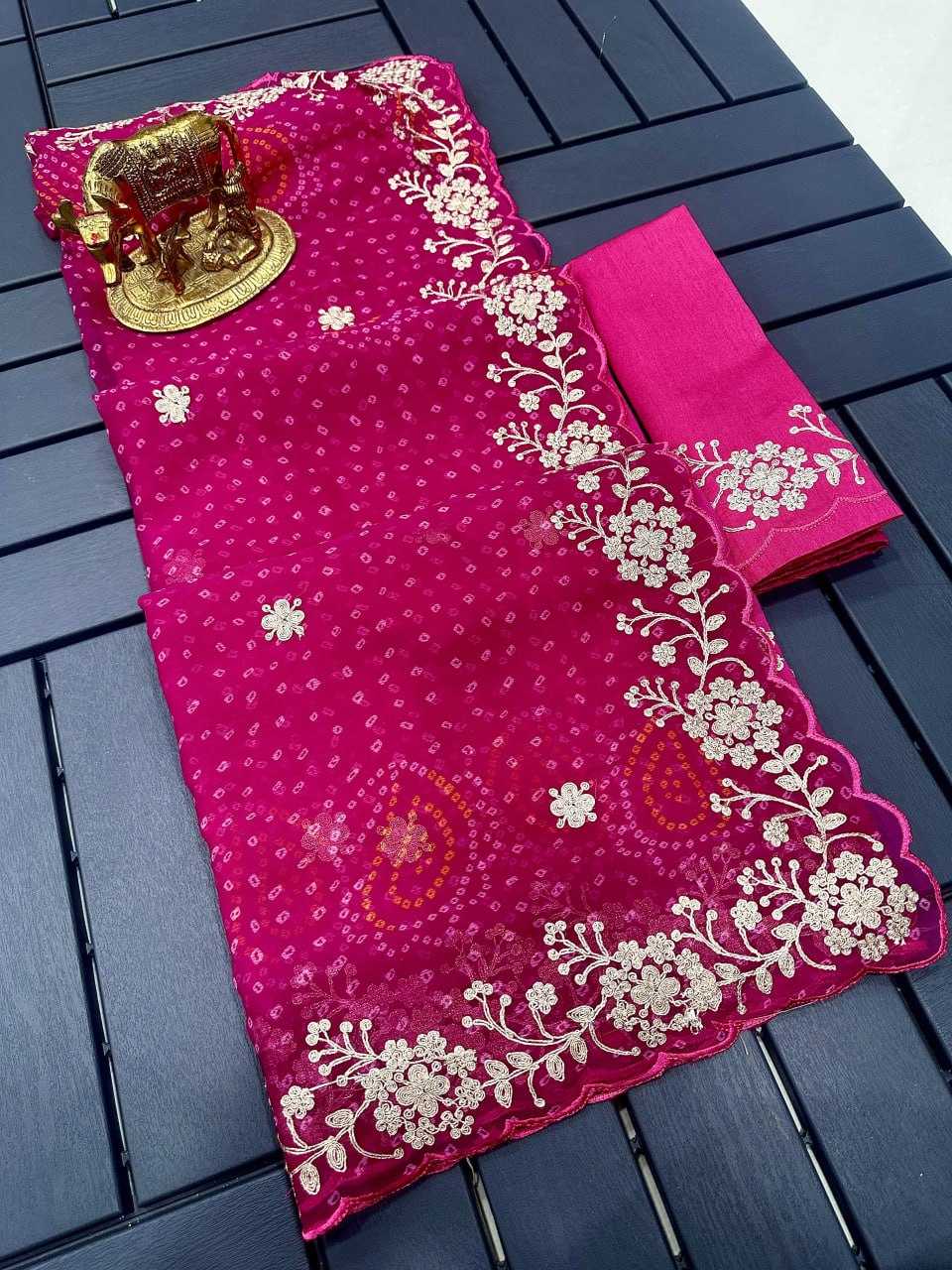 YNF CHIFFON KESH142 Rohini SAREES WHOLESALE BANDHANI CHIFFON PRINTED CUTWROK GOTA PATTI WORK SAREES MANUFACTURER