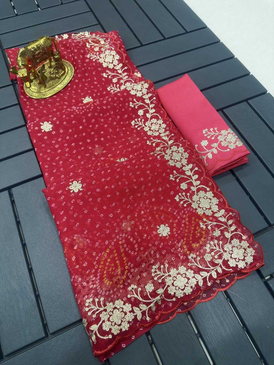 YNF CHIFFON KESH142 Rohini SAREES WHOLESALE BANDHANI CHIFFON PRINTED CUTWROK GOTA PATTI WORK SAREES MANUFACTURER