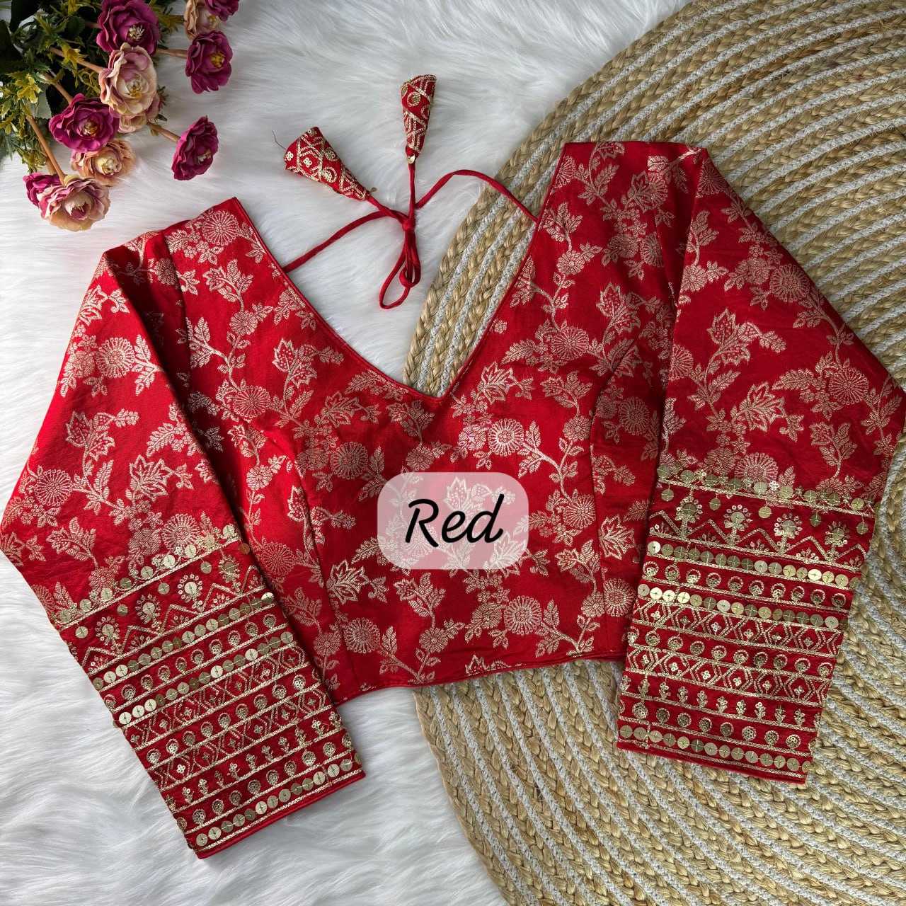 YNF DOLA SILK KESH111 RRK25 READYMADE BLOUSE WHOLESALE V-NECK SEQUENCE EMBROIDERY PARTY WEAR FASHION SILK BLOUSE MANUFACTURER