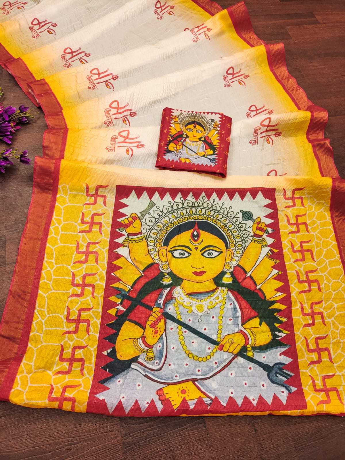 YNF HANDLOOM SILK KESH203 DURGA Ashtmi SAREES WHOLESALE HANDLLOM SILK PRINTED SOFT SILK DURGA POOJA SAREES MANUFACTURER