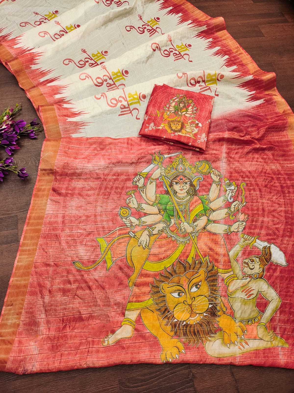 YNF HANDLOOM SILK KESH203 DURGA Ashtmi SAREES WHOLESALE HANDLLOM SILK PRINTED SOFT SILK DURGA POOJA SAREES MANUFACTURER