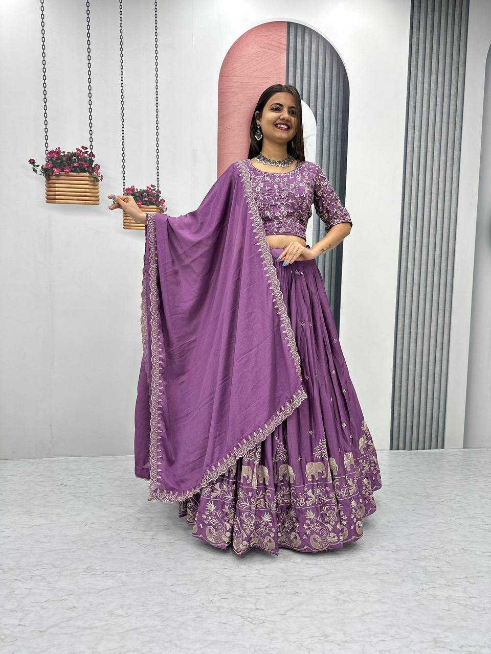 YNF CHINON KESH130 075 LEHENGAS WHOLESALE SILK WEDDING EMBROIDERED PURPLE LEHENGA WITH DUPTTA WEDDING LEHENGAS MANUFACTURER- Kapda Export