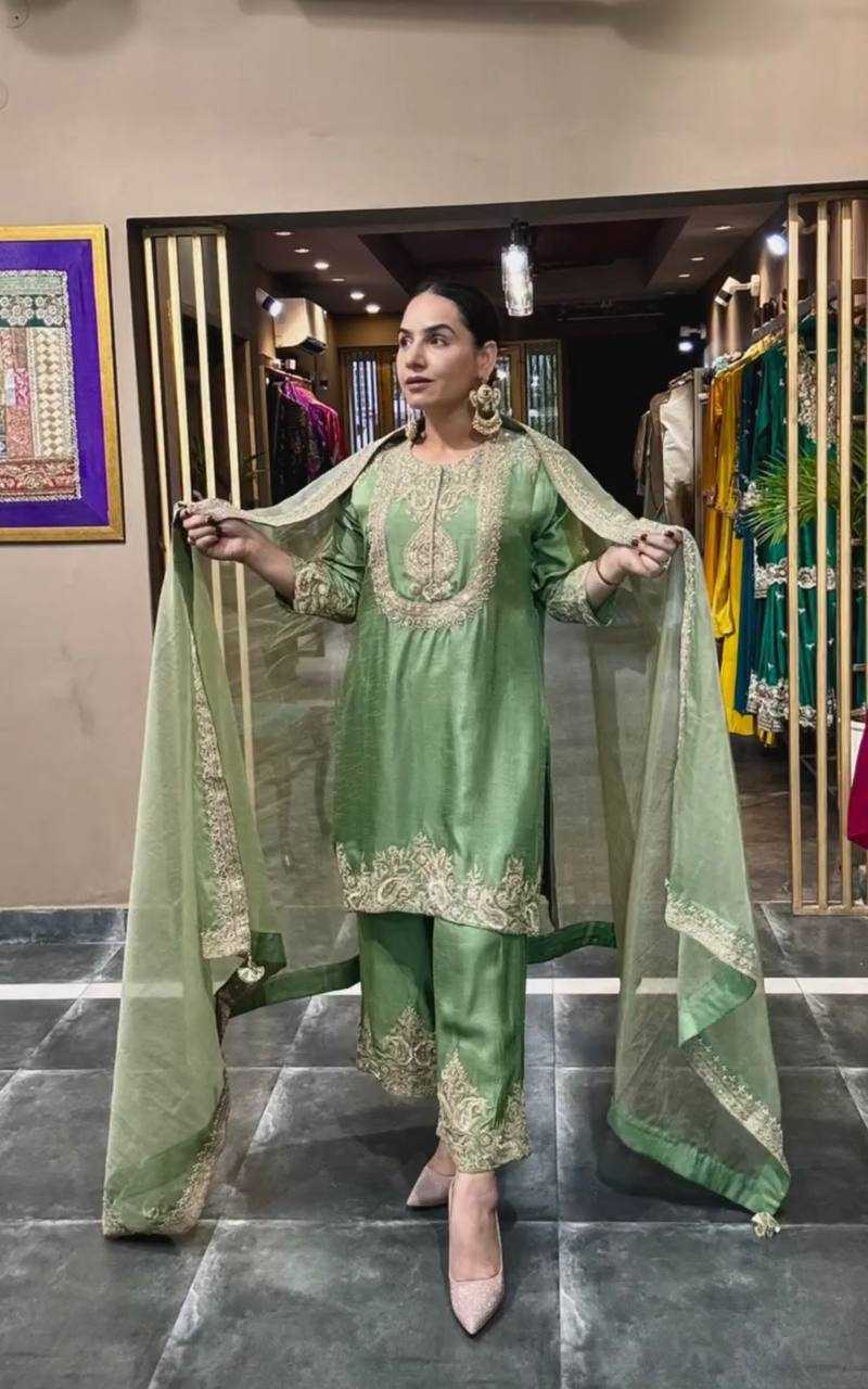 YNF CHINON SILK KESH145 3022 SUITS & DRESSES WHOLESALE SILK EMBROIDERED PALAZZO WEDDING SUITS MANUFACTURER