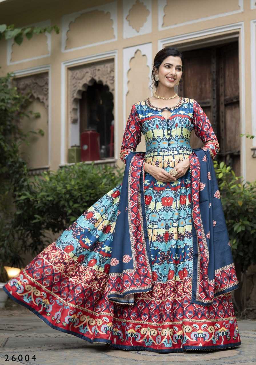 YNF DOLA SILK RIN131 SAMANTA GOWNS WHOLESALE PRINTED LONG SILK GOWNS MANUFACTURER- Kapda Export