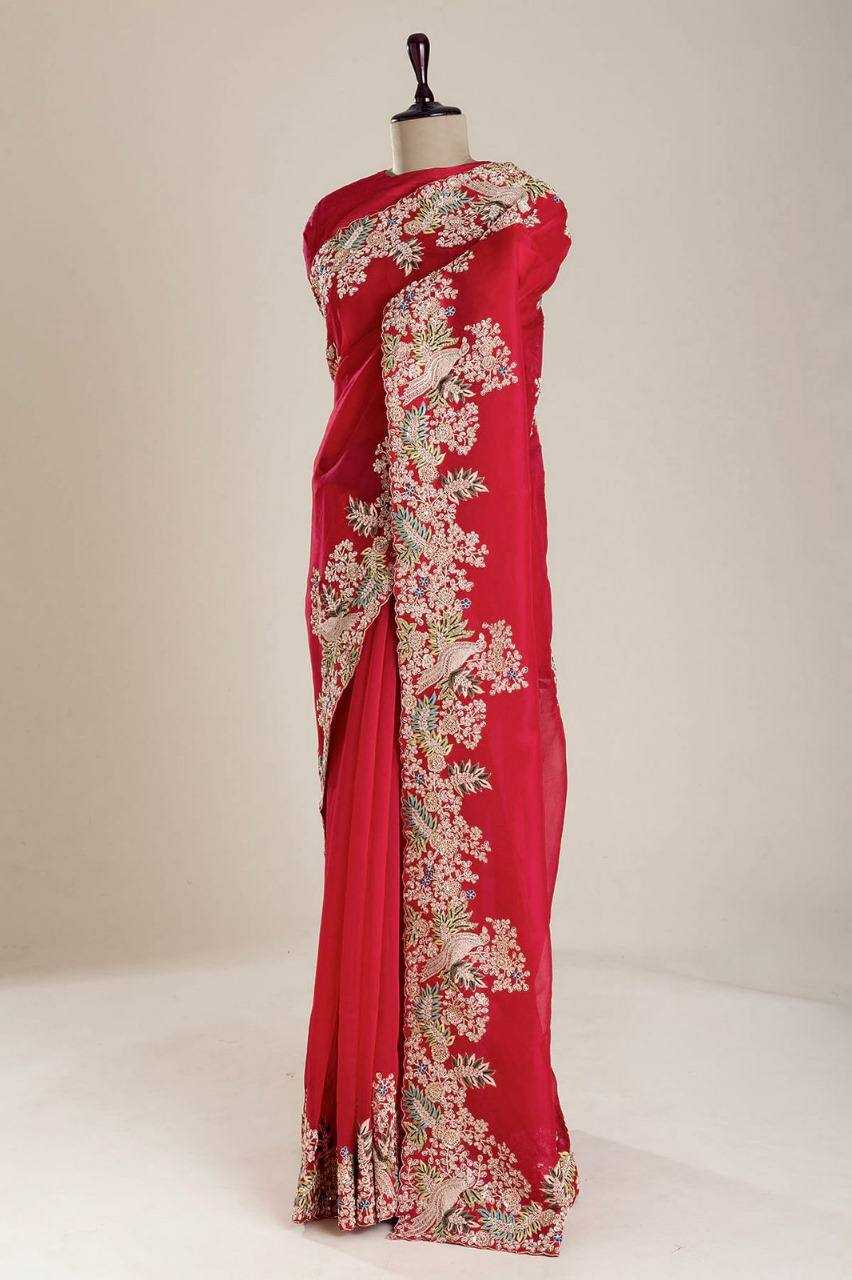 YNF JIMMY CHOO RIN187 665 SAREES WHOLESALE JIMMY CHOO SEQUENCE EMBROIDERED RED SAREES MANUFACTURER