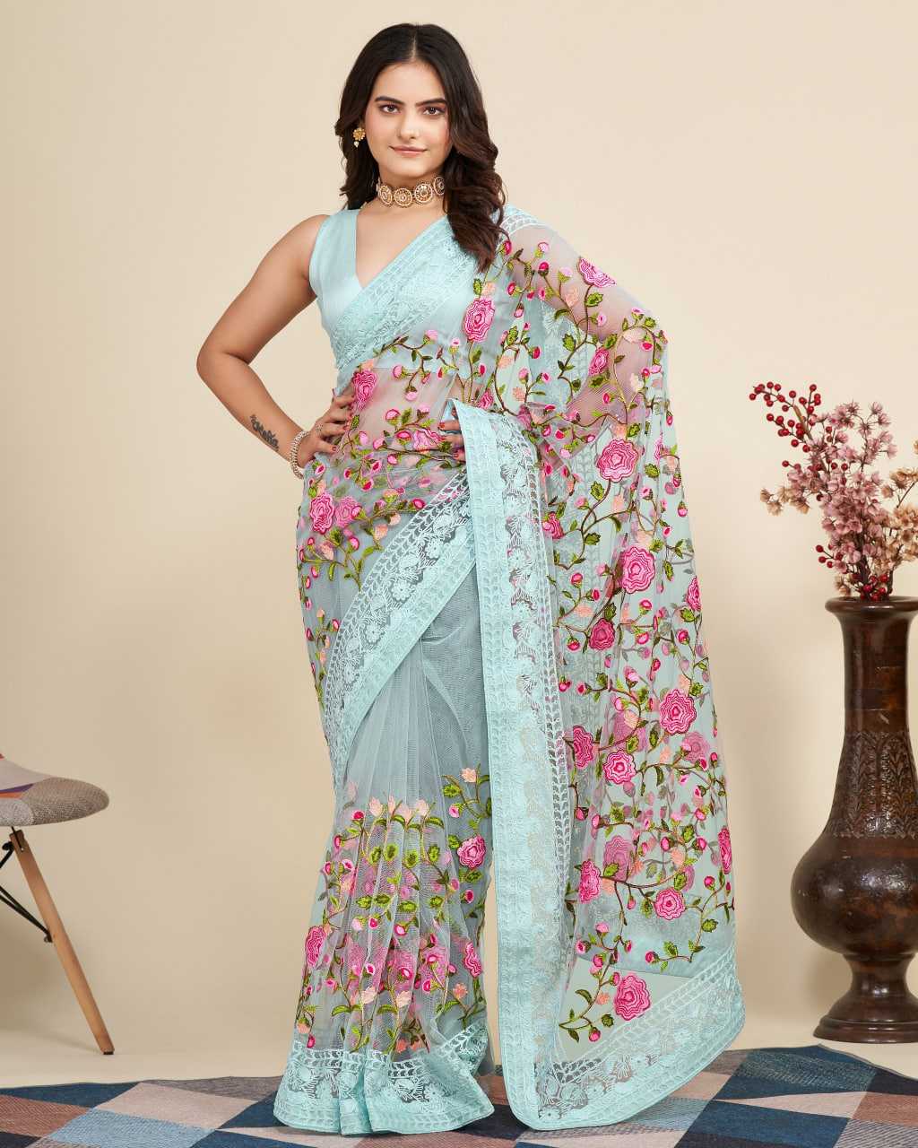 YNF NET  RIN188 Vaamika8 SAREES WHOLESALE FANCY EMBRODERY NET SAREES MANUFACTURER