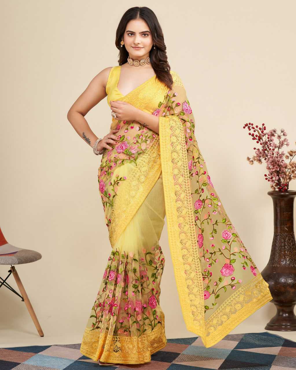 YNF NET  RIN188 Vaamika8 SAREES WHOLESALE FANCY EMBRODERY NET SAREES MANUFACTURER