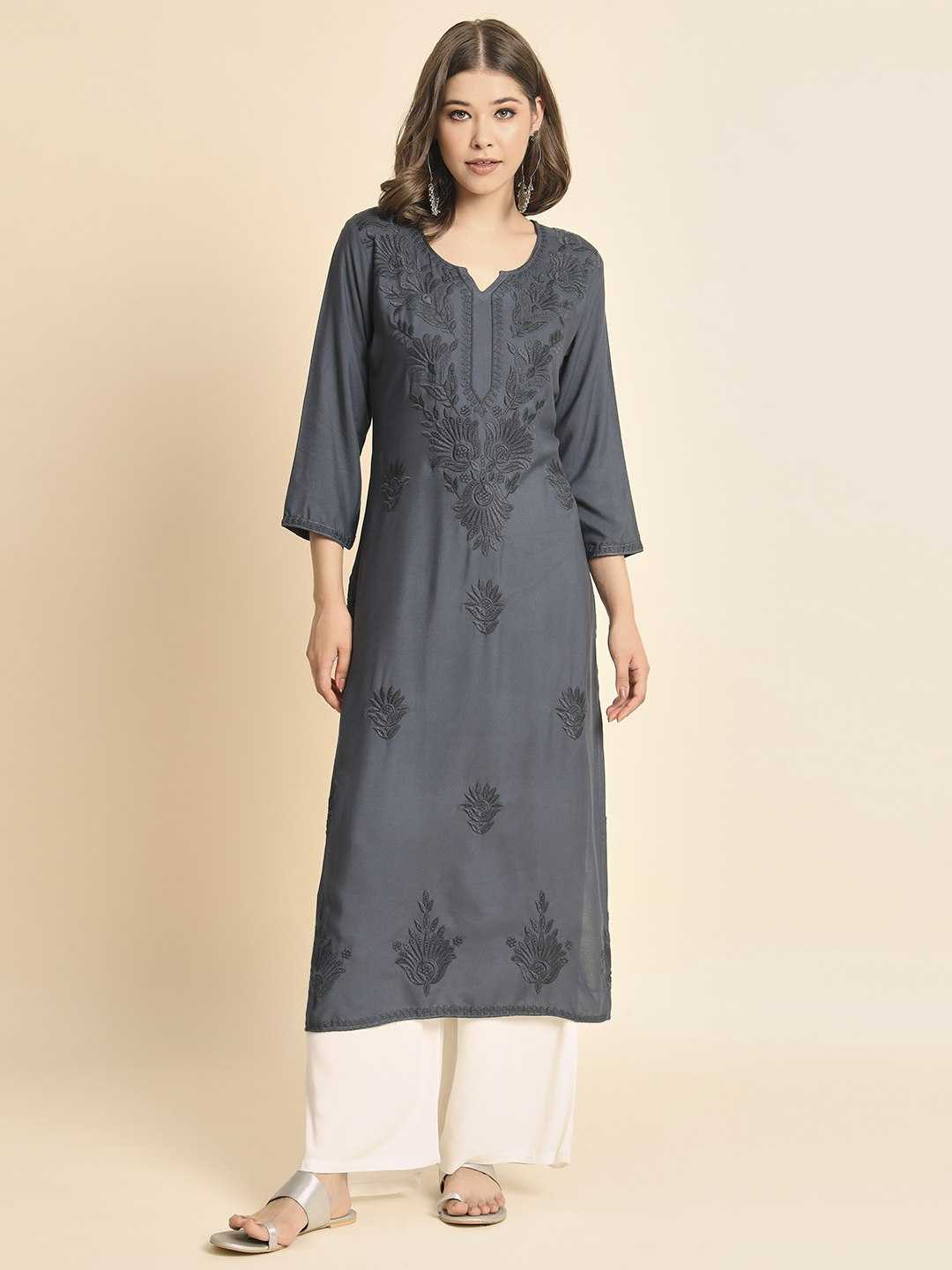 YNF RAYON RIN188 Adipurush KURTIS WHOLESALE LONG RAYON CHIKANKARI KURTIS MANUFACTURER- Kapda Export