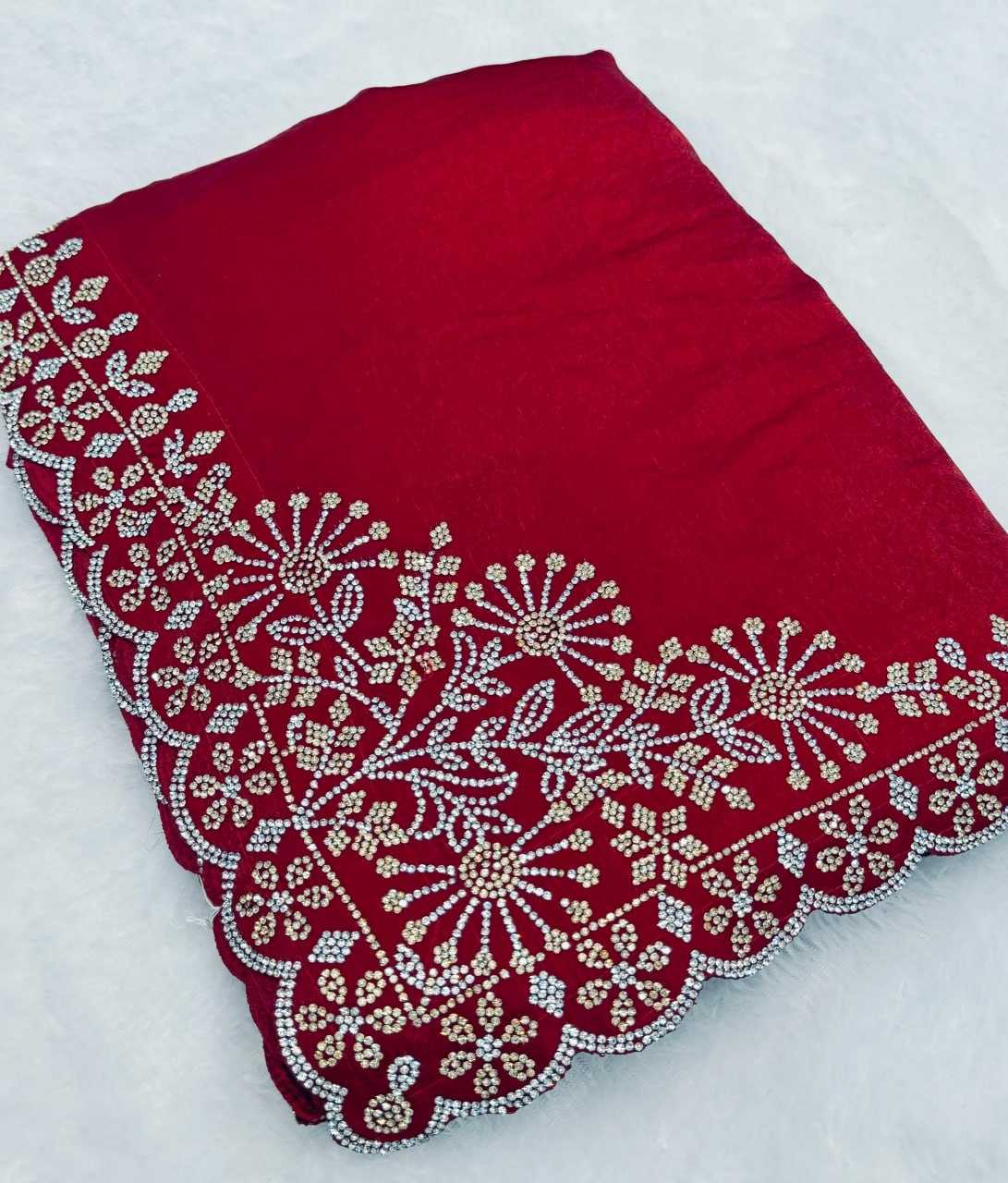 YNF SATIN KESH114 ANTRA-2 SAREES WHOLESALE CURTWORK RED SATIN SAREES MANUFACTURER- Kapda Export