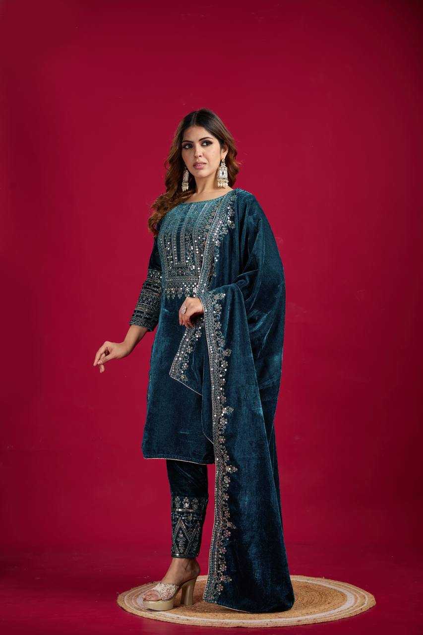 YNF VELVET KESH123 5017 SUITS & DRESSES WHOLESALE VELVET EMBROIDERY LONG KURTI BLACK SUITS MANUFACTURE - Kapda Export