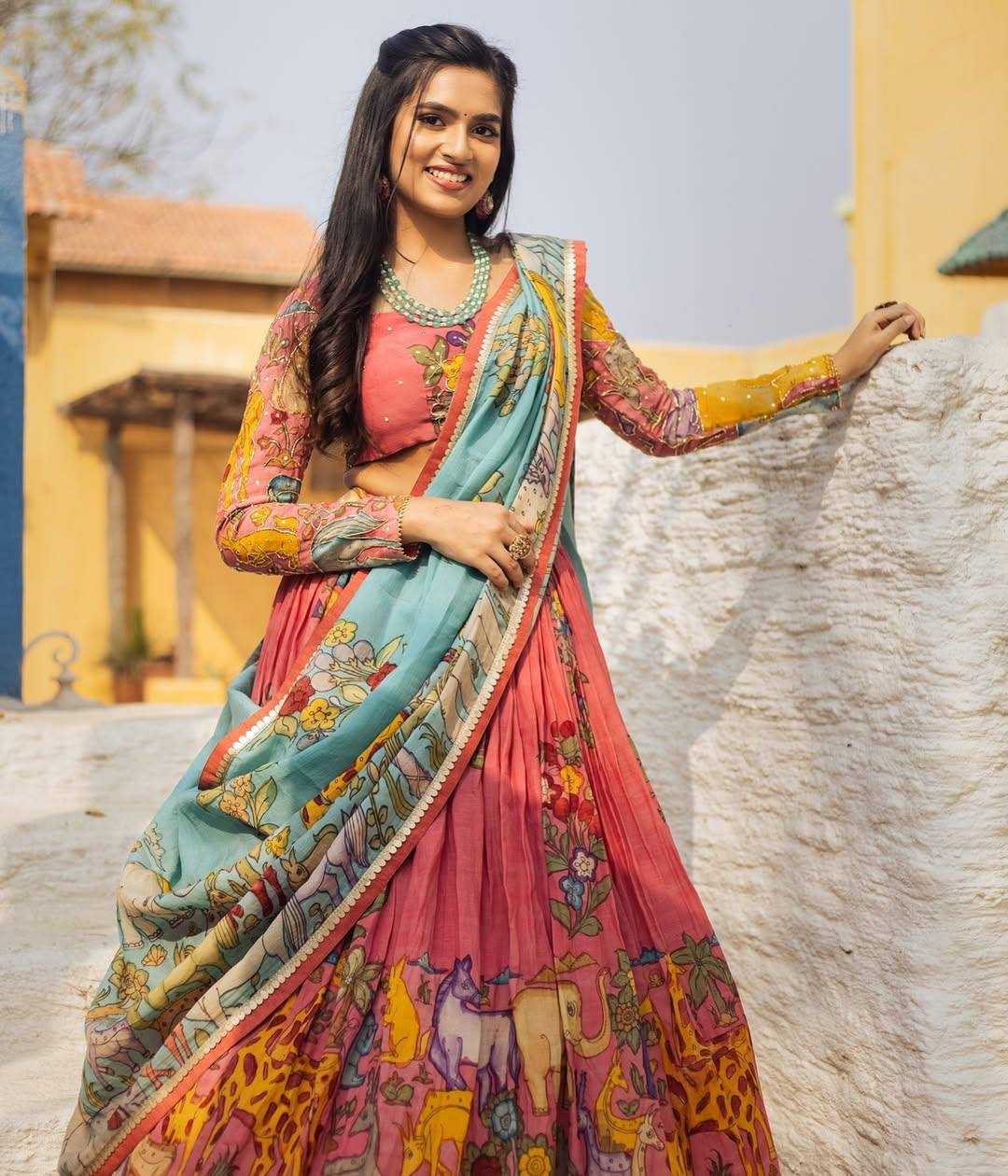 YNF CHINON KESH163 52 LEHENGAS WHOLESALE KALAMKARI TRADITIONAL PRINTED LEHENGAS MANUFACTURER- Kapda Export