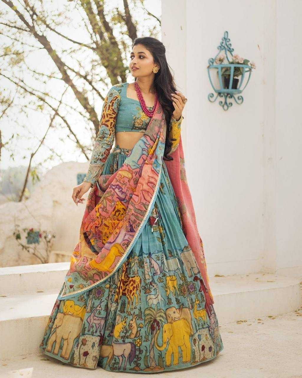 YNF CHINON KESH163 52 LEHENGAS WHOLESALE KALAMKARI TRADITIONAL PRINTED LEHENGAS MANUFACTURER- Kapda Export