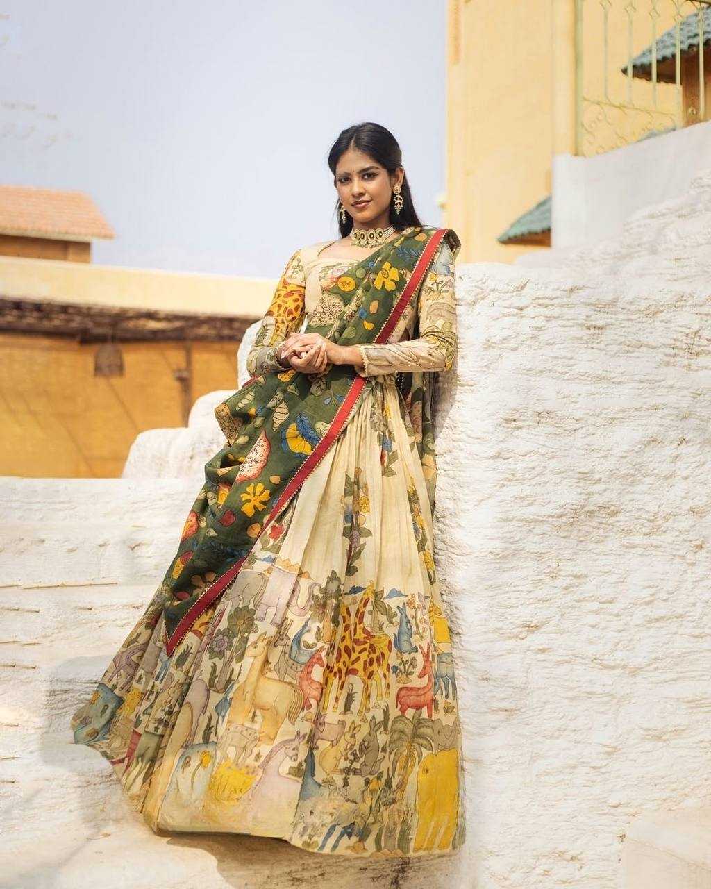 YNF CHINON KESH163 52 LEHENGAS WHOLESALE KALAMKARI TRADITIONAL PRINTED LEHENGAS MANUFACTURER- Kapda Export