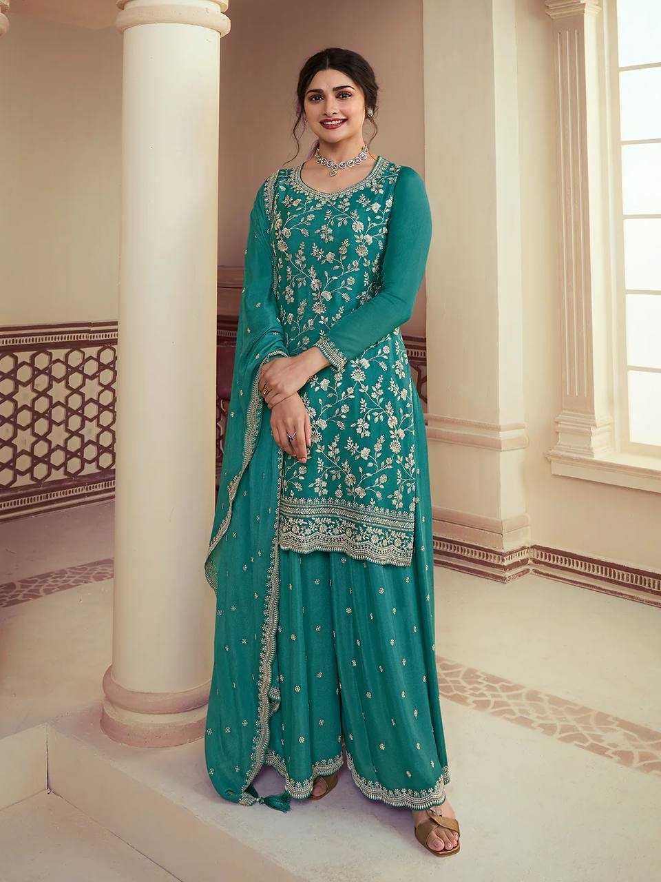 YNF CHINON SILK KESH157 1667 SUITS & DRESSES WHOLESALE EMBROIDERY PALAZZO LADIES SILK WEDDING SUITS MANUFACTURER- Kapda Export