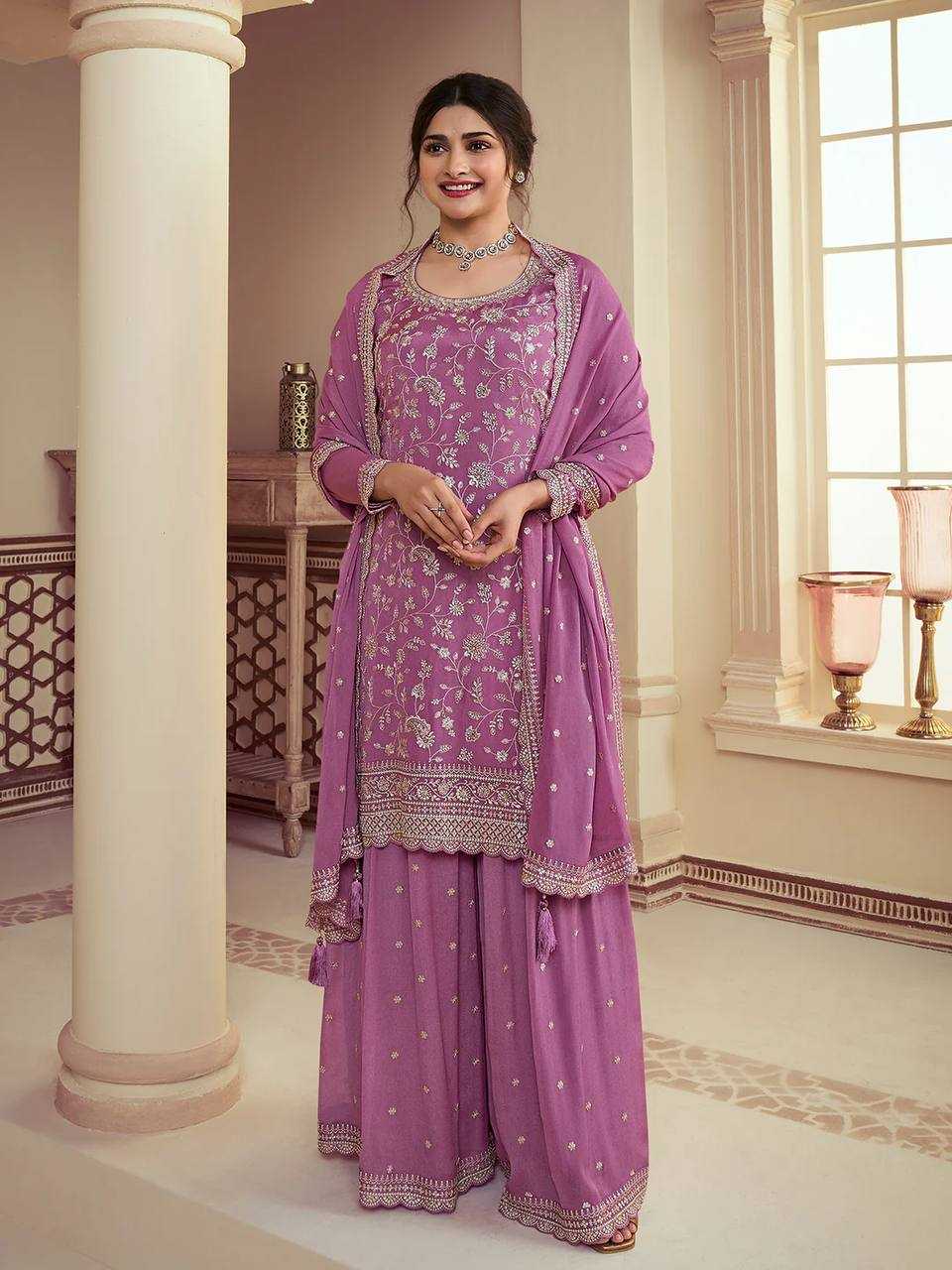 YNF CHINON SILK KESH157 1667 SUITS & DRESSES WHOLESALE EMBROIDERY PALAZZO LADIES SILK WEDDING SUITS MANUFACTURER- Kapda Export