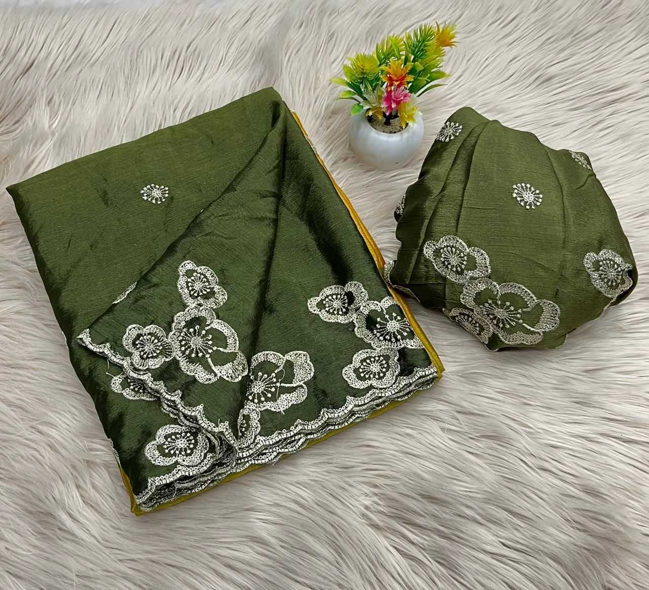 YNF CHINON SILK RIN104 APE163 SAREES WHOLESALE SILK EMBROIDERED CUT WORK SEQUINS SAREES MANUFACTURER- Kapda Export