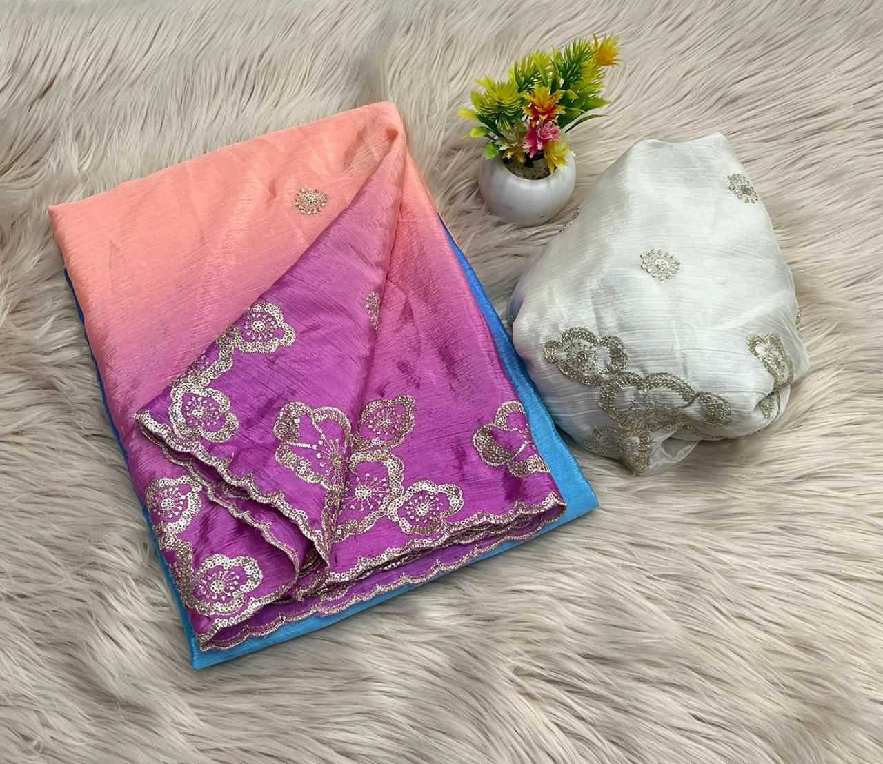 YNF CHINON SILK RIN104 APE163 SAREES WHOLESALE SILK EMBROIDERED CUT WORK SEQUINS SAREES MANUFACTURER- Kapda Export