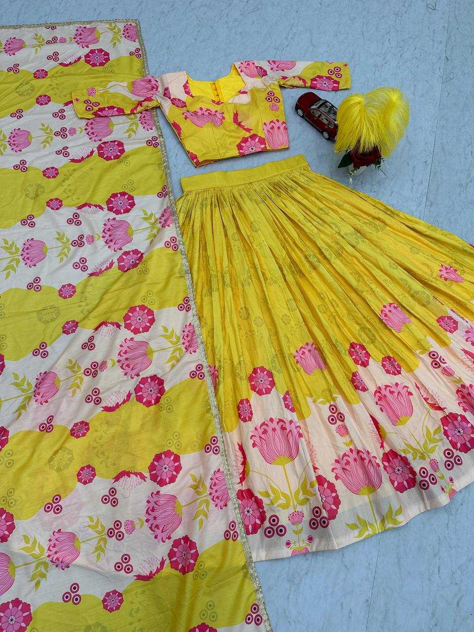 YNF COTTON KESH119 465 LEHENGAS WHOLESALE YELLOW TRADITIONAL PRINTED LEHENGAS MANUFACTURER- Kapda Export