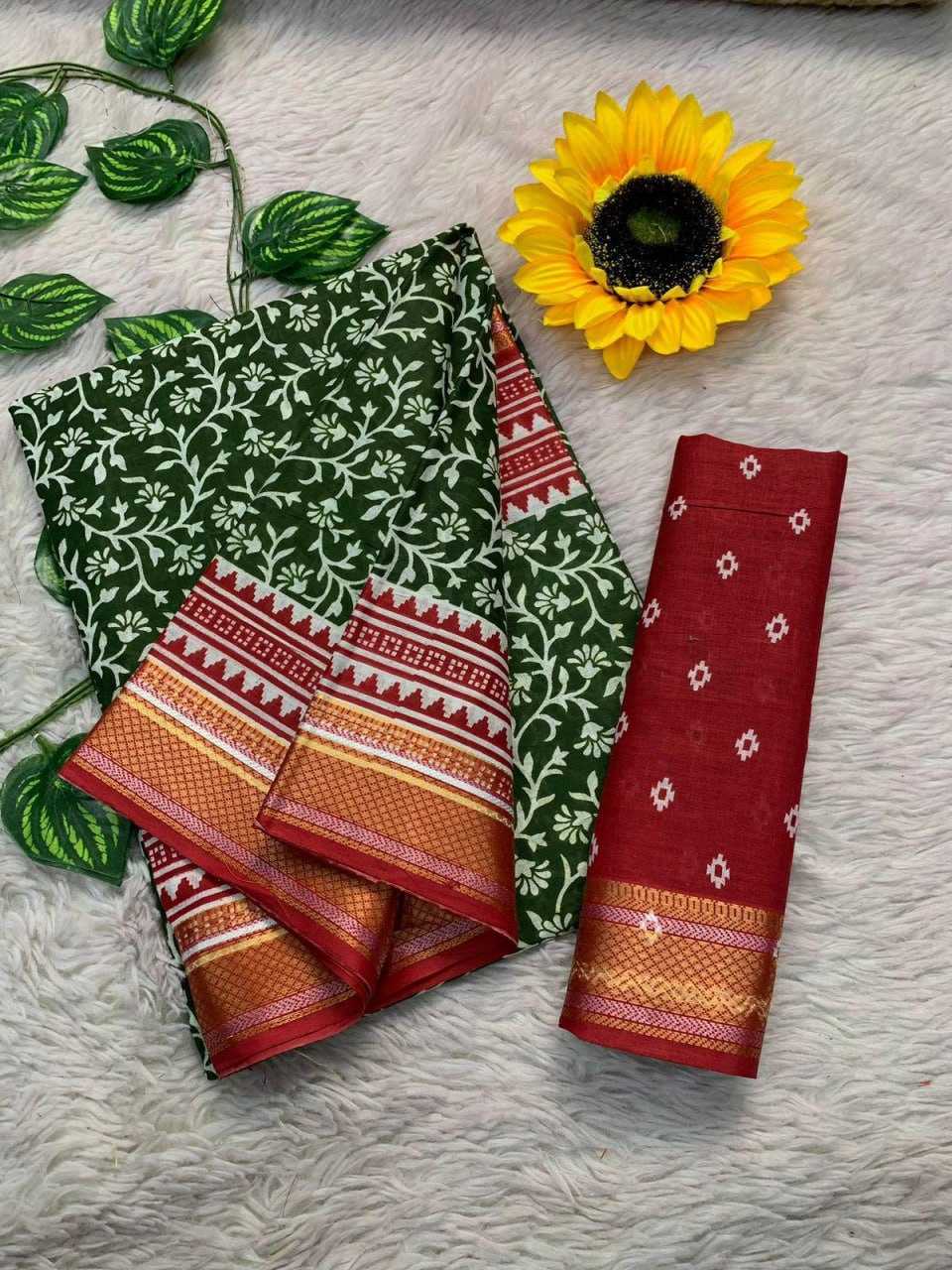 YNF COTTON KESH244 AJRAKH2 SAREES WHOLESALE PRINTED COTTON LINEN AJRAKH OFFICE WESR SAREES MANUFACTURER- Kapda Export