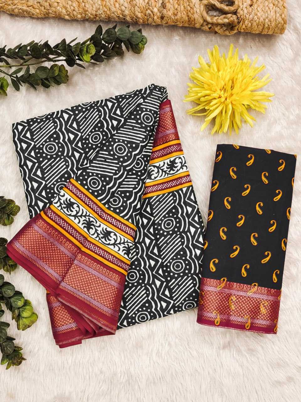 YNF COTTON KESH244 AJRAKH3 SAREES WHOLESALE PRINTED COTTON AJRAKH OFFICE WEAR SAREES MANUFACTURER- Kapda Export