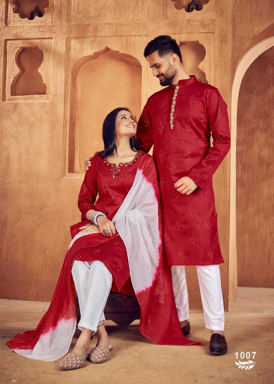 YNF COTTON RIN131 11 COUPLE WEAR WHOLESALE MENS KURTA PAYJAM & FEMALE KURTIS BOTTOM MANUFACTURER- Kapda Export